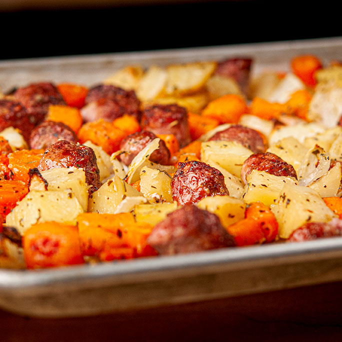 This week, why not try Ivan's The Original German Sausage One Pan Bake. This sheet pan dinner is delicious and easy to prepare.