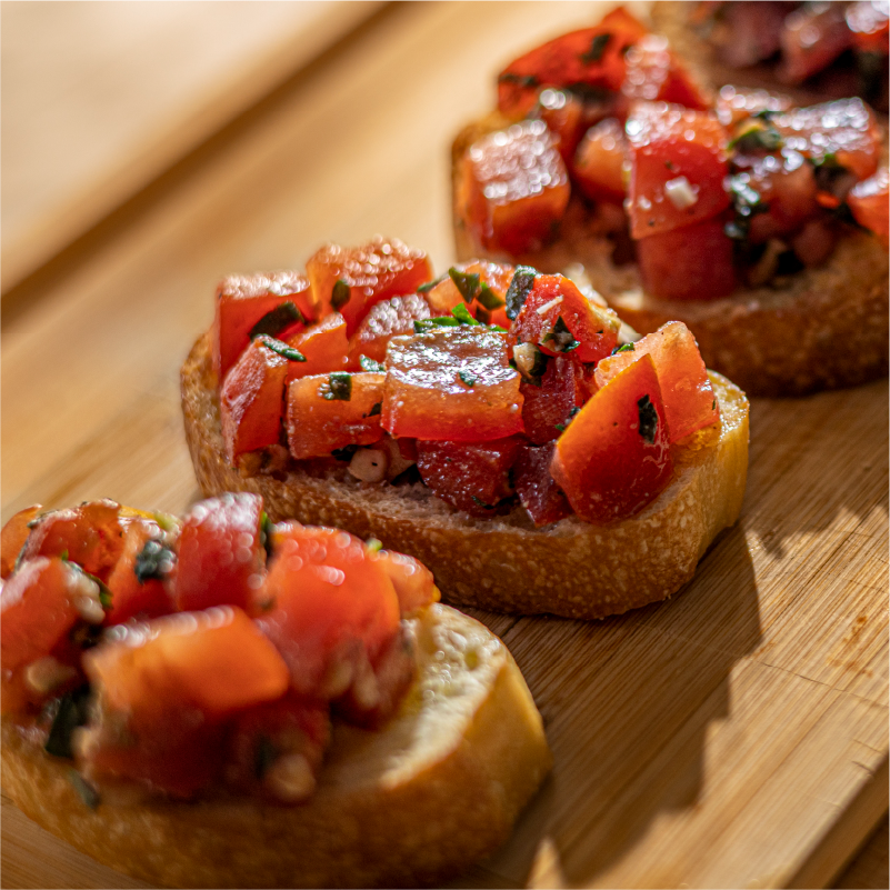 What better side dish or appetizer? Bruschetta checks all of the boxes of freshness, crunchiness, and deliciousness.